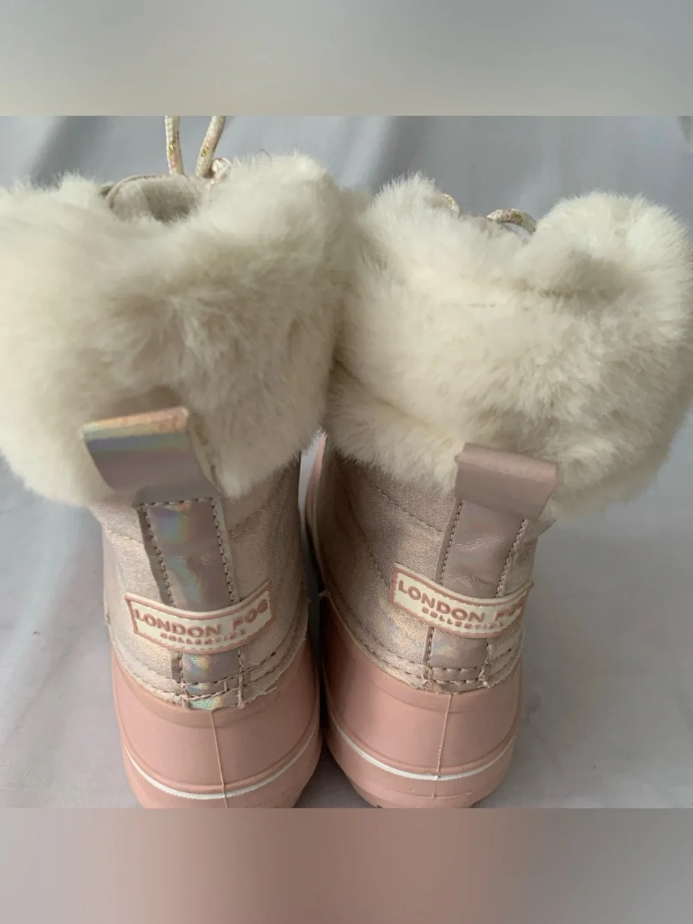 London Fog Boots Girls Size 3 Pink Faux Fur Lace Up Winter Snow Rain FNF21Y5 EUC